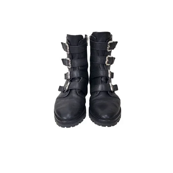 Dolce Vita Black Leather Combat Boots With Buckle Straps & Side Zipper Rugged Lu - Picture 4 of 8